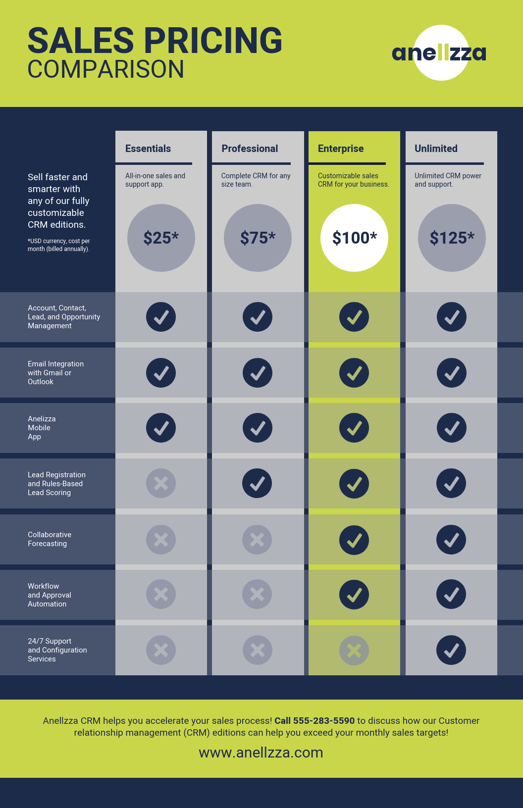 Infographic layout CRM sales pricing comparison layout